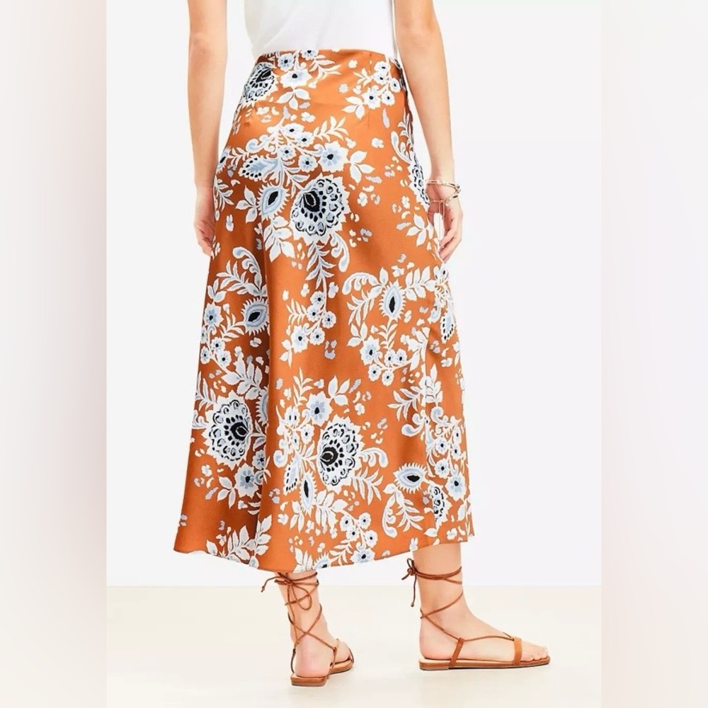 LOFT Floral Satin Bias Midi Skirt - Picture 2 of 5
